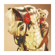 Oso de peluche que monta un caballo mecedora lona envuelta para galerias