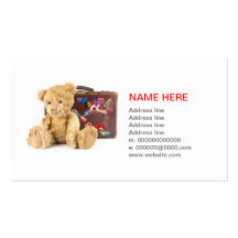 oso de peluche y maleta vieja del vintage con el s tarjetas personales