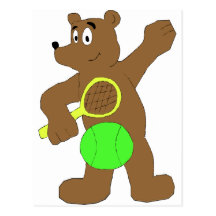 Oso del dibujo animado con la estafa de tenis postales