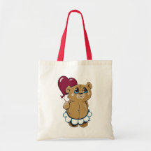 Oso lindo que sostiene el bolso del globo del cora bolsa lienzo
