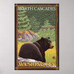 Oso negro en el bosque - cascadas del norte, Washi Posters