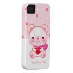 Oso rosado lindo con el corazón rojo iPhone 4 Case-Mate protectores