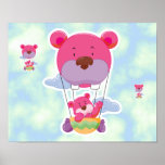 osos adorables del globo del aire caliente poster