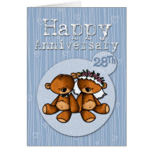 osos felices del aniversario - 28 años tarjeta