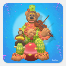 Osos pequeños payaso y Sr. Zippy Calcomania Cuadrada Personalizada