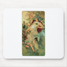 Otoño del ~ de Nouveau del arte de Alfonso Mucha Alfombrilla De Raton