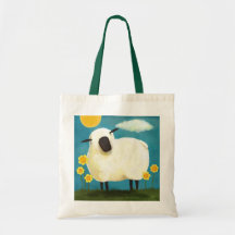 Ovejas mullidas y flores amarillas bolsas lienzo