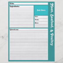 Página alineada de la receta (aguamarina) tarjetas publicitarias