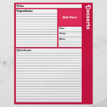 Página alineada de la receta (magenta) tarjetas publicitarias