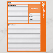 Página alineada de la receta (naranja) tarjetas publicitarias