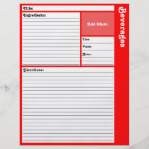 Página alineada de la receta (roja) tarjetas informativas