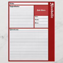 Página alineada de la receta (rojo oscuro) tarjeta publicitaria