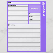 Página alineada de la receta (violada clara) tarjetas publicitarias