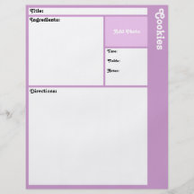 Página de la receta (purpúrea clara) tarjetas publicitarias