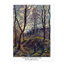 Paisaje con los árboles grandes de Camille Pissarr Tarjeta Postal