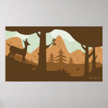 Paisaje del otoño con los ciervos poster