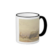 Paisaje marino con las gabarras y las figuras el v tazas