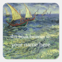 Paisaje marino en Saintes-Maries; Bookplate de Van Pegatinas Cuadradases Personalizadas