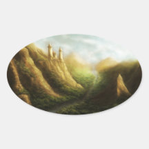 paisaje perdido de la fantasía del reino colcomanias de oval personalizadas