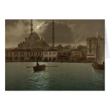 Paisaje urbano de Estambul del vintage con la luz  Tarjeta