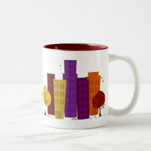 Paisaje urbano de la caída taza de café