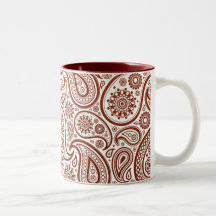 Paisley de color rojo oscuro en el fondo blanco tazas de café