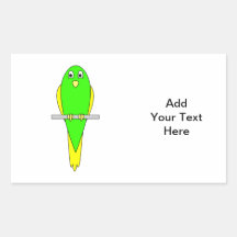 Pájaro amarillo y verde. Parakeet Etiqueta