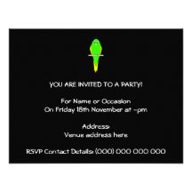 Pájaro amarillo y verde. Parakeet. Negro Invitación Personalizada