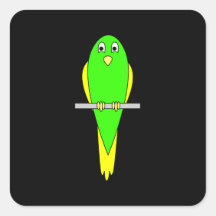 Pájaro amarillo y verde. Parakeet. Negro Pegatinas Cuadradases Personalizadas