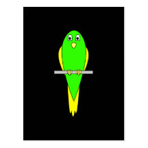 Pájaro amarillo y verde. Parakeet. Negro Postal