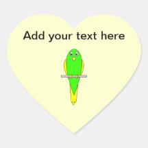 Pájaro amarillo y verde. Parakeet Calcomania Corazon Personalizadas