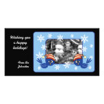 Pájaro azul con los copos de nieve tarjeta fotográfica personalizada