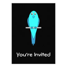 Pájaro azul lindo. Parakeet. Negro Invitación