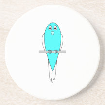 Pájaro azul y blanco. Budgie. Posavasos Diseño