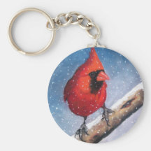 PÁJARO: CARDENAL: NIEVE: ARTE DEL PASTEL DEL ACEIT LLAVEROS