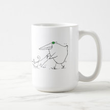 Pájaro ciego con el perro guía taza de café
