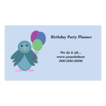 Pájaro con los globos - planificador de la fiesta  tarjeta de visita