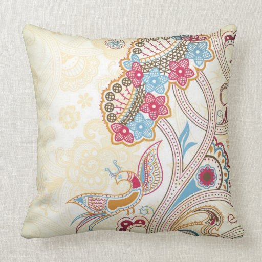 Pájaro de Paisley y almohada floral