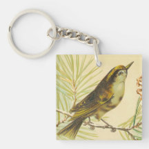 Pájaro del vintage en un árbol de pino llaveros