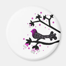 Pájaro elegante en silueta de la rama iman de frigorífico