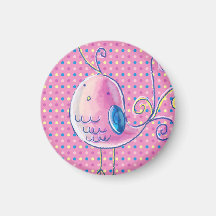 Pájaro en colores pastel rosado - Polk-uno-puntos Iman
