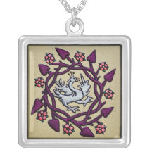 Pájaro medieval bordado mano del ornamento pendientes