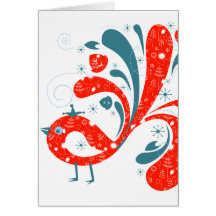 Pájaro rojo y azul del país tarjetón