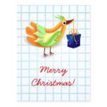 Pájaro y regalo, postal