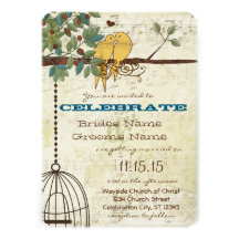 Pájaros amarillos del amor que se sientan en un bo invitaciones personalizada