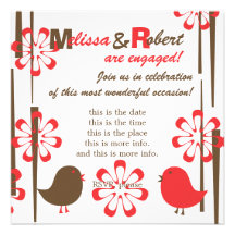 Pájaros amistosos en rojo invitacion personalizada