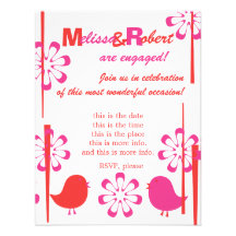 Pájaros amistosos en rojo y rosas fuertes invitaciones personalizada