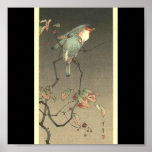 Pájaros azules en la noche de Seitei Watanabe 1851 Poster