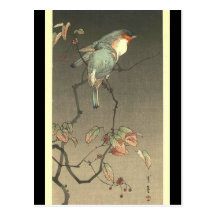 Pájaros azules en la noche de Seitei Watanabe 1851 Tarjeta Postal