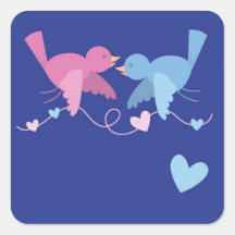 Pájaros con un empavesado del amor pegatina cuadradas personalizadas